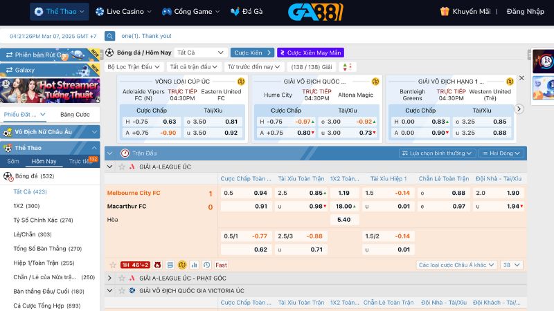 Thể thao 1XBET đa dạng các bộ môn